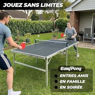 EasyPong | Table de Ping Pong Grise | 182x91cm | Qualité Premium | Facile à Transporter | Stable | Idéale pour Extérieur & Intérieur | 2 Raquettes + 4 Balles | Table Tennis | OriginalCup