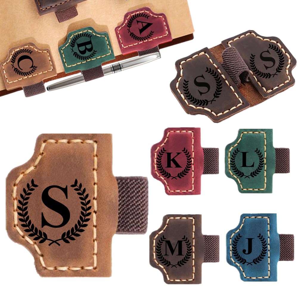 Benutzerdefiniertes Lesezeichen mit Stifthalter mit 26 Buchstaben, personalisierbares magnetisches Leder-Lesezeichen, personalisierter Namens-Lesezeichen-Clip mit Initiale für Männer und Frauen
