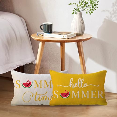 Miniatura 10 de ULOVE LOVE YOURSELF Hello Summer - Juego de 2 fundas de almohada lumbar de 12 x 20 pulgadas, fundas de almohada decorativas de verano de sandía
