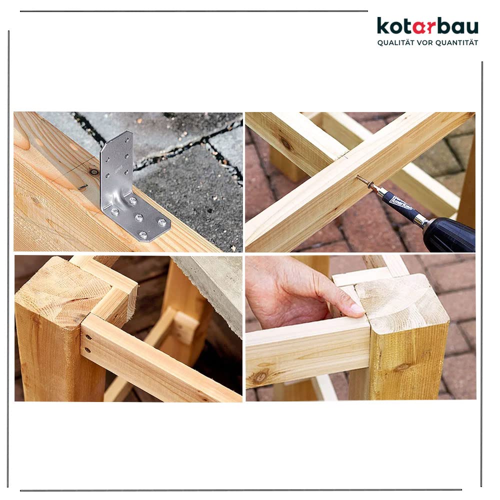 KOTARBAU Winkelverbinder 60 x 60 x 60 mm Sicke Stahl Bauwinkel Montagelöcher Möbelwinkel Verzinkt Schwerlast Holzverbinder Montagewinkel Stuhlwinkel (100)