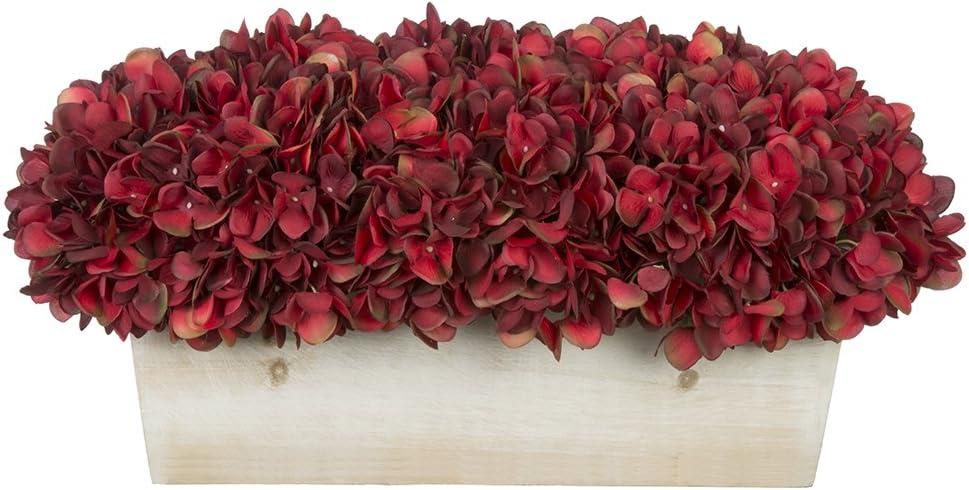 House of Silk Flowers Artificial Hydrangeas in White-Washed Wood Ledge (Burgundy)