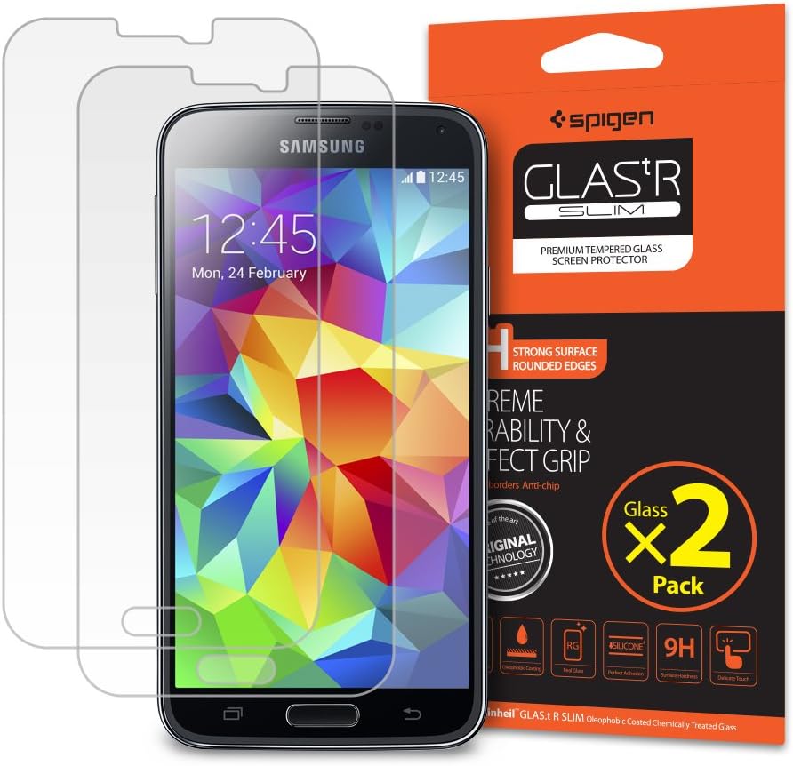 Spigen Galaxy S5 Screen Protector Tempered Glass 2 Pack for Samsung Galaxy S5