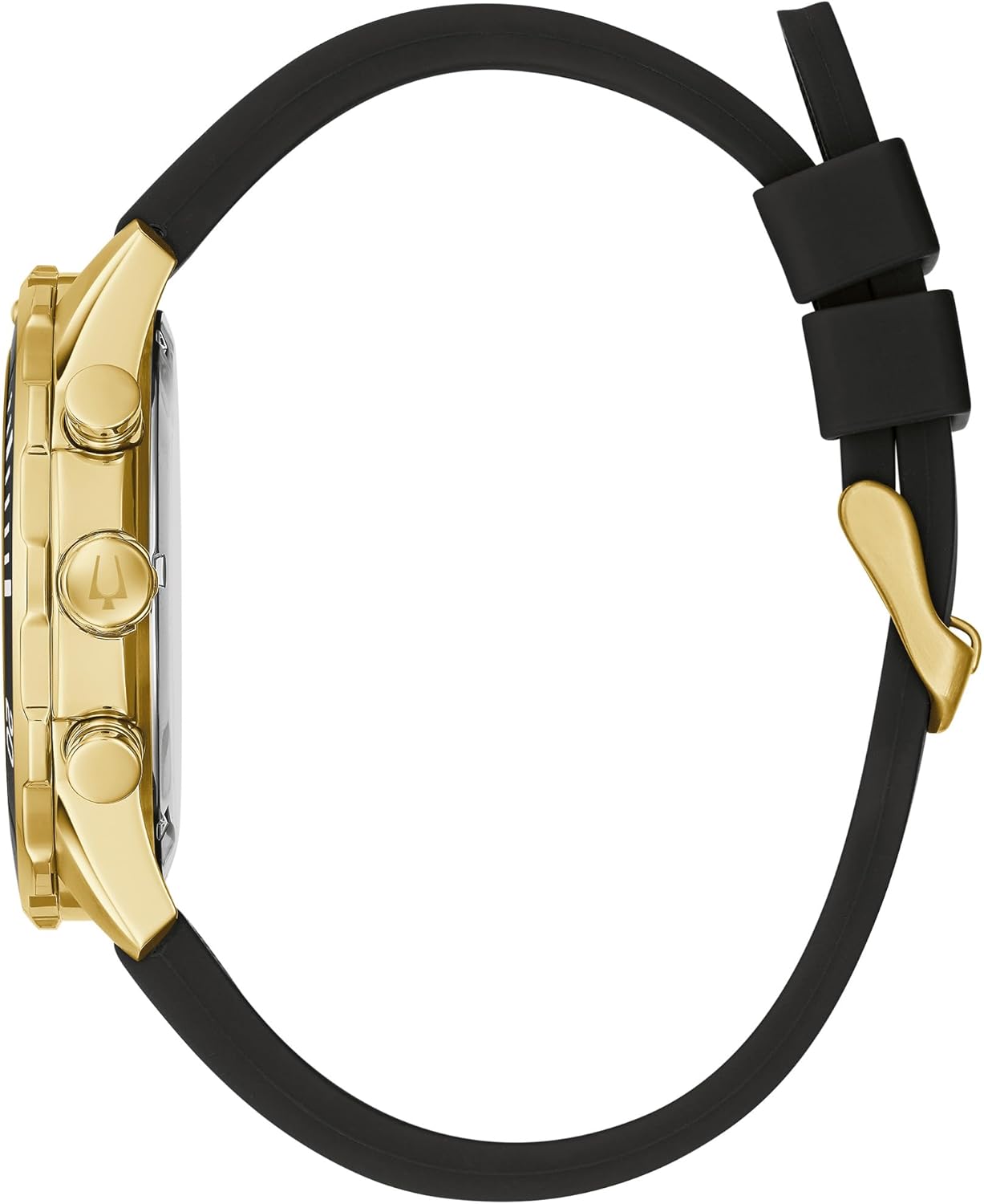 Side view of Bulova 98A244 watch showing crown and pushers