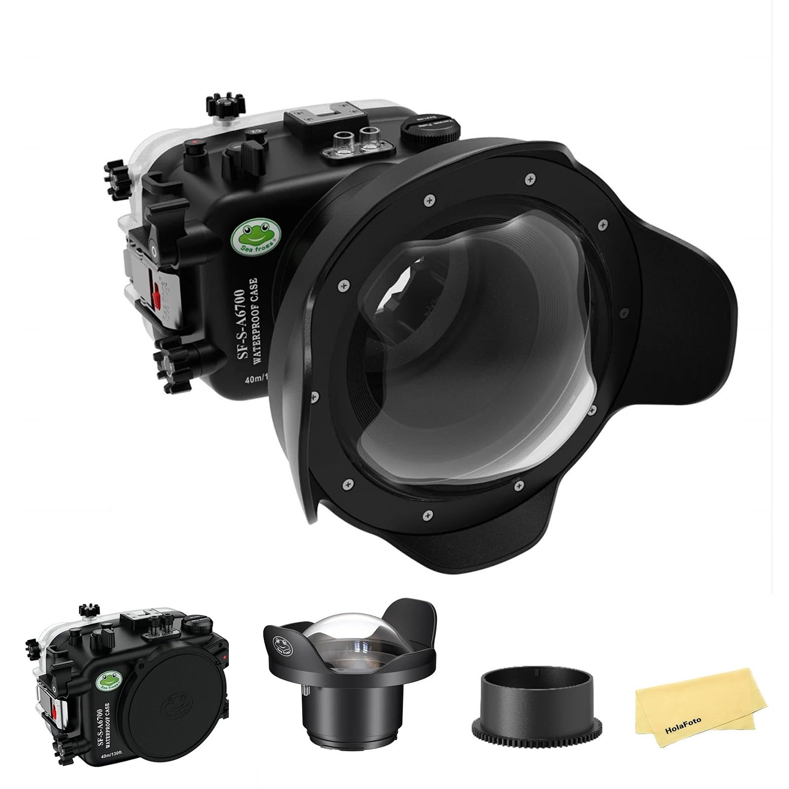 Seafrogs Carcasa Subacuática para Sony A6700 con Puerto De Cúpula Wa005F, [40M/130Ft] Carcasa De Buceo Impermeable para Sony Ilce-6700 con E 18-105 Mm F4, 28-60 Mm F4-5.6