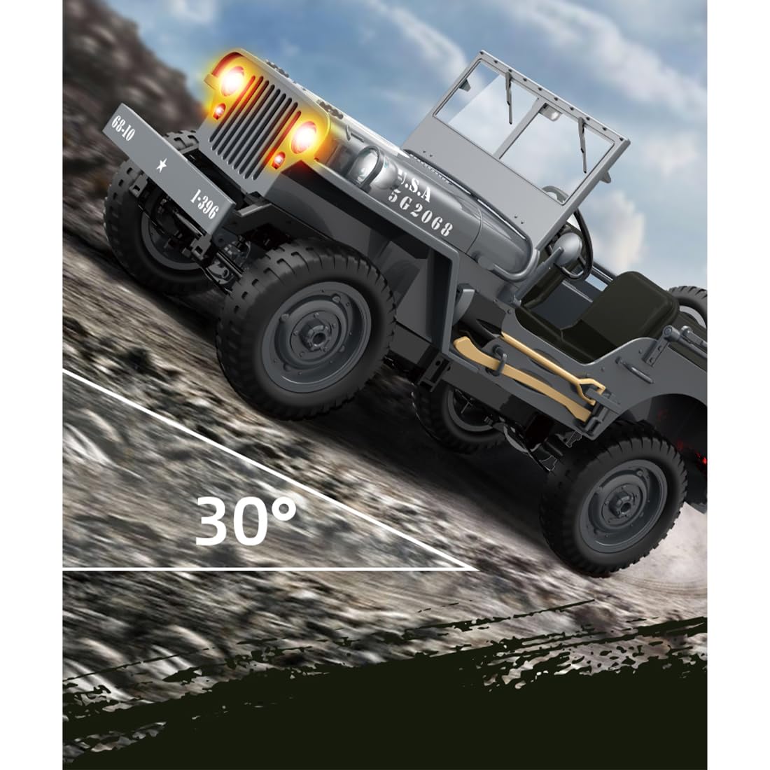 1:10 Militär RC Crawler Fahrzeug, 4WD Offroad Auto Geländewagen Modell Mit Doppelmotor, LED Beleuchtung Und Fernsteuerung Für Erwachsene Sammler Hobby Modellfahrzeug-Wüstengelb