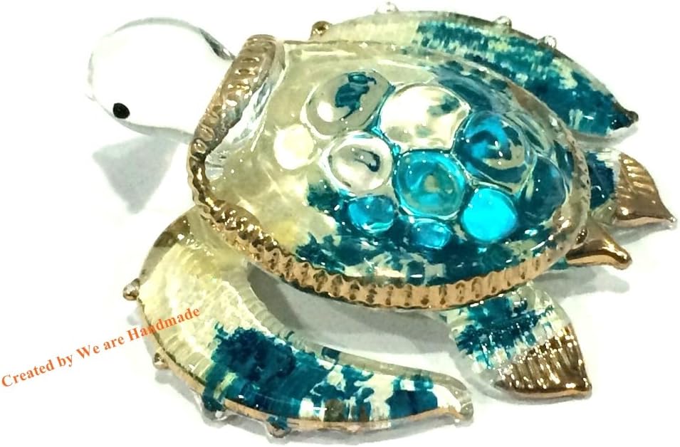 Handmade Mini 2" Blown Glass Sea Turtle Figurine Art, Cool Stuff, Miniature Animals, Home or Garden Decor Gift Ideas (Sky Blue)