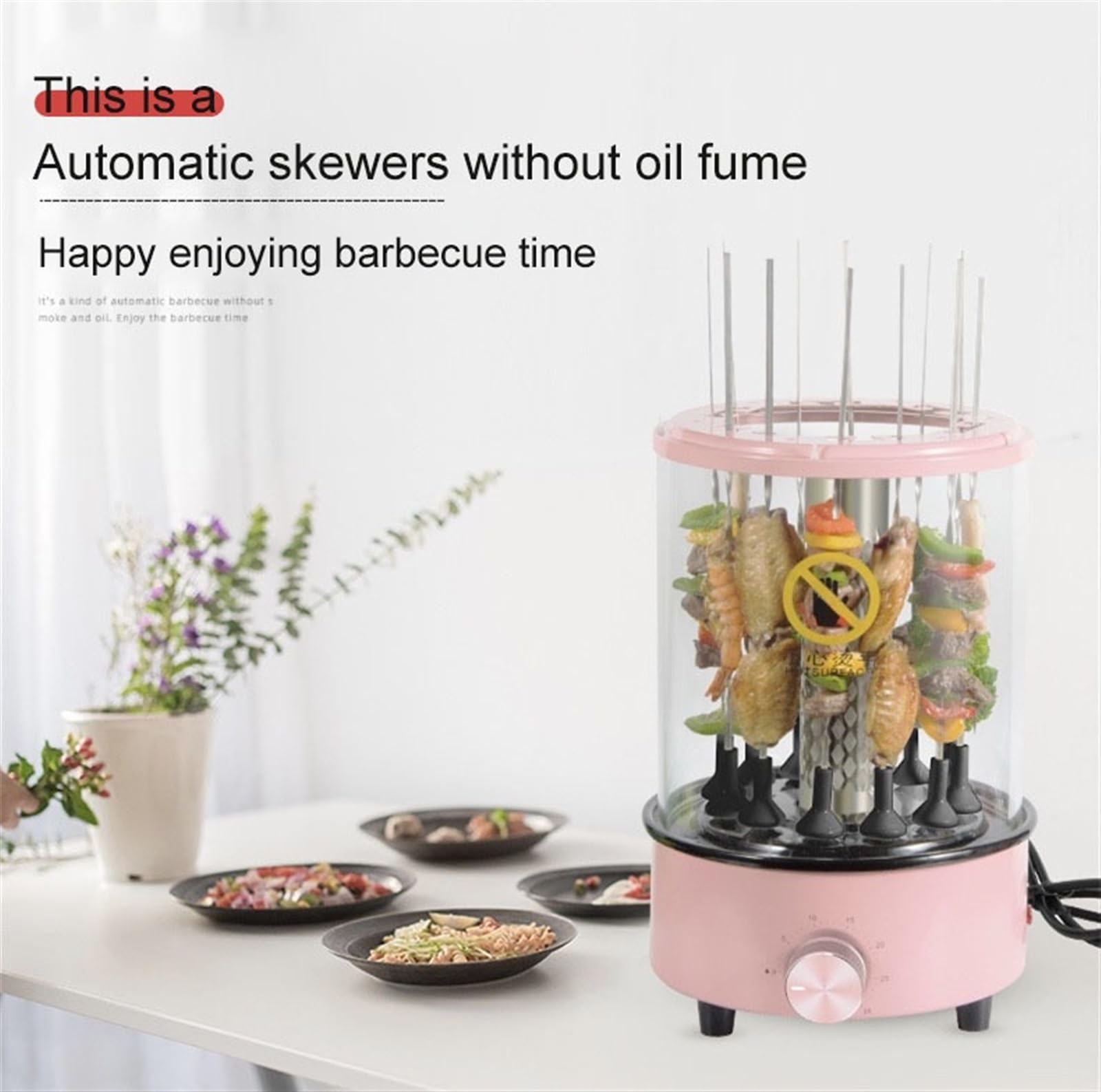 Frytkownice, Piekarnik elektryczny automatyczny obrotowy szpikulec bezdymny grill Grill Cup BBQ Kebab maszyna rożna pieczeń domowa kuchenka grzewcza(Blauw)