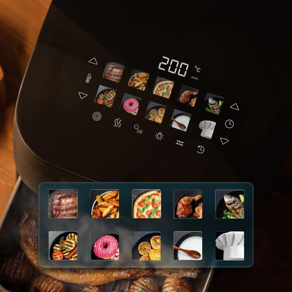 Cecotec Air Fryer Cecofry&Grill Smokin' 4500. Friteuse à Air sans Huile, Grill, Plancha, Fonction Fumoir, Résistance Double, Cuisson Uniforme, Idéale pour Viandes et Pizzas