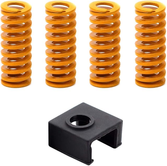4pcs 8x25mm Heated Bed Spring Compression Mould Springs + 1pcs 3D Printer Heater Block Silicone Cover
