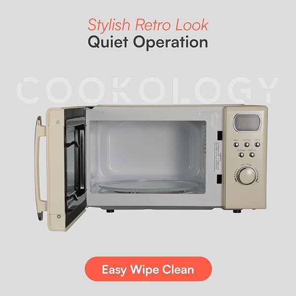 Cookology RETDD20CR Freestanding Retro Microwave - 20 Litre Capacity - With 25.5cm Turntable - 800W Microwave - 8 Auto Cooking Programs - 5 Cooking Power Levels - Defrost Setting - Cream - 5