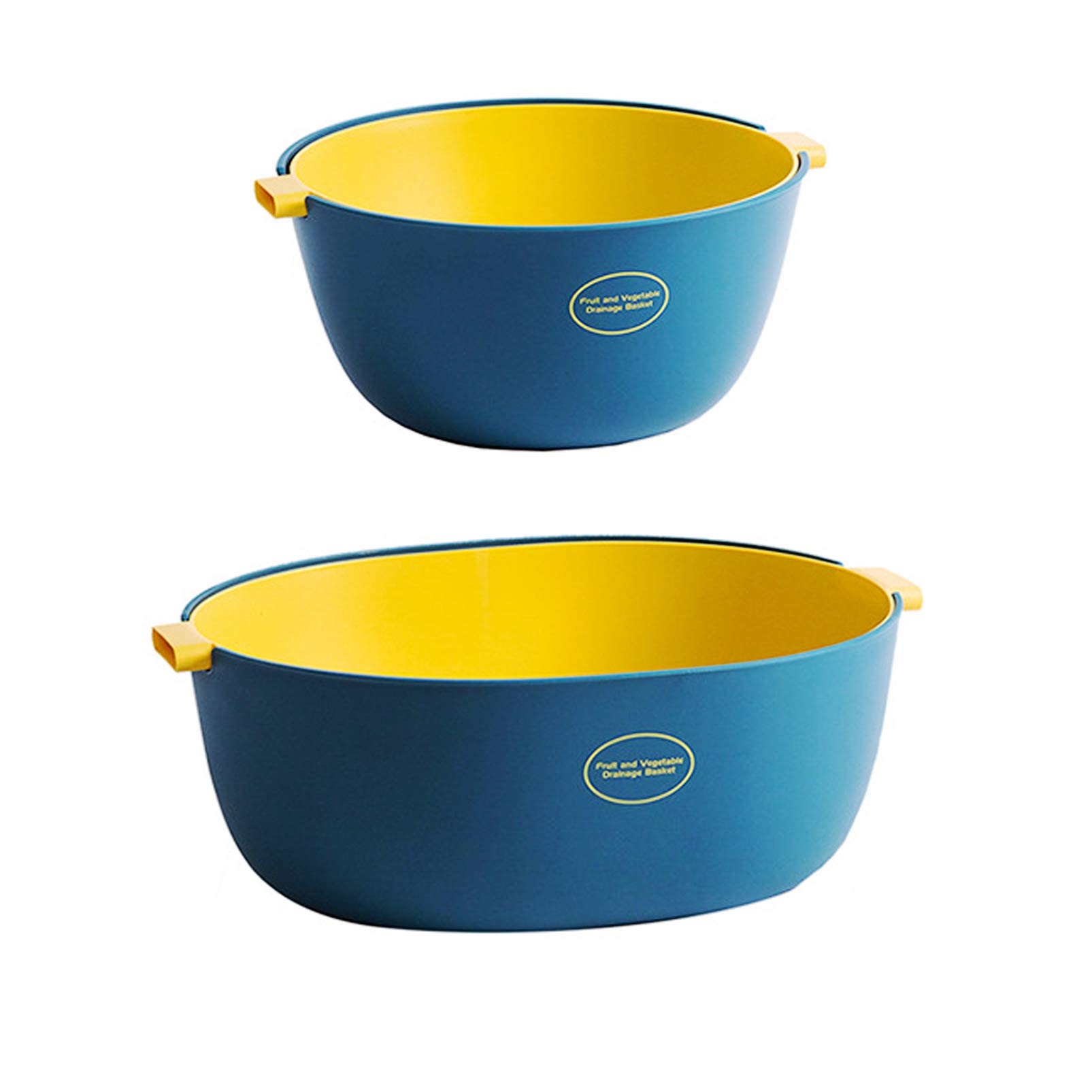 YOHA 2-in-1 Fruit Vegetable Colander Kitchen Washing Strainer Basket Salad Draining Bowl Strainer O+U Set,Blue