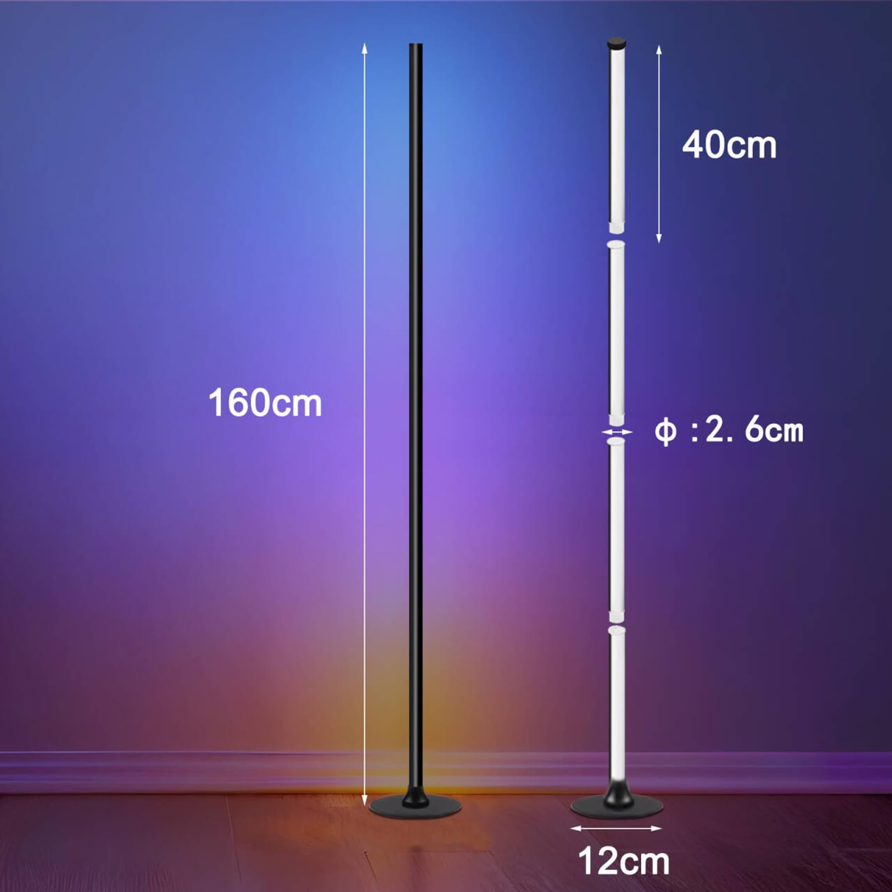 Lampadaire LED, lampe d'angle LED de 160 cm avec application et télécommande, synchronisation musicale, lampe intelligente 16 millions de couleurs pour salon, chambre et gaming-(Lot de 2)