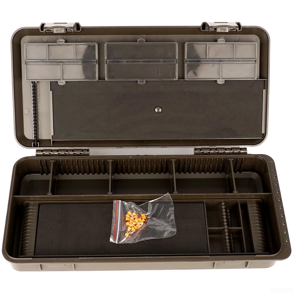 Caja de aparejos de pesca de carpa, contenedor de ABS resistente con tapa organizador para líneas ganchos aparejos negro 30 cm
