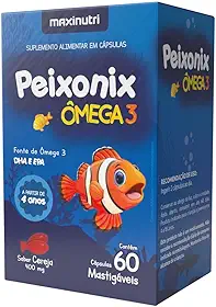 Peixonix Ômega 3 Infantil EPA DHA 60 Cápsulas Mastigáveis Sabor Cereja Maxigold