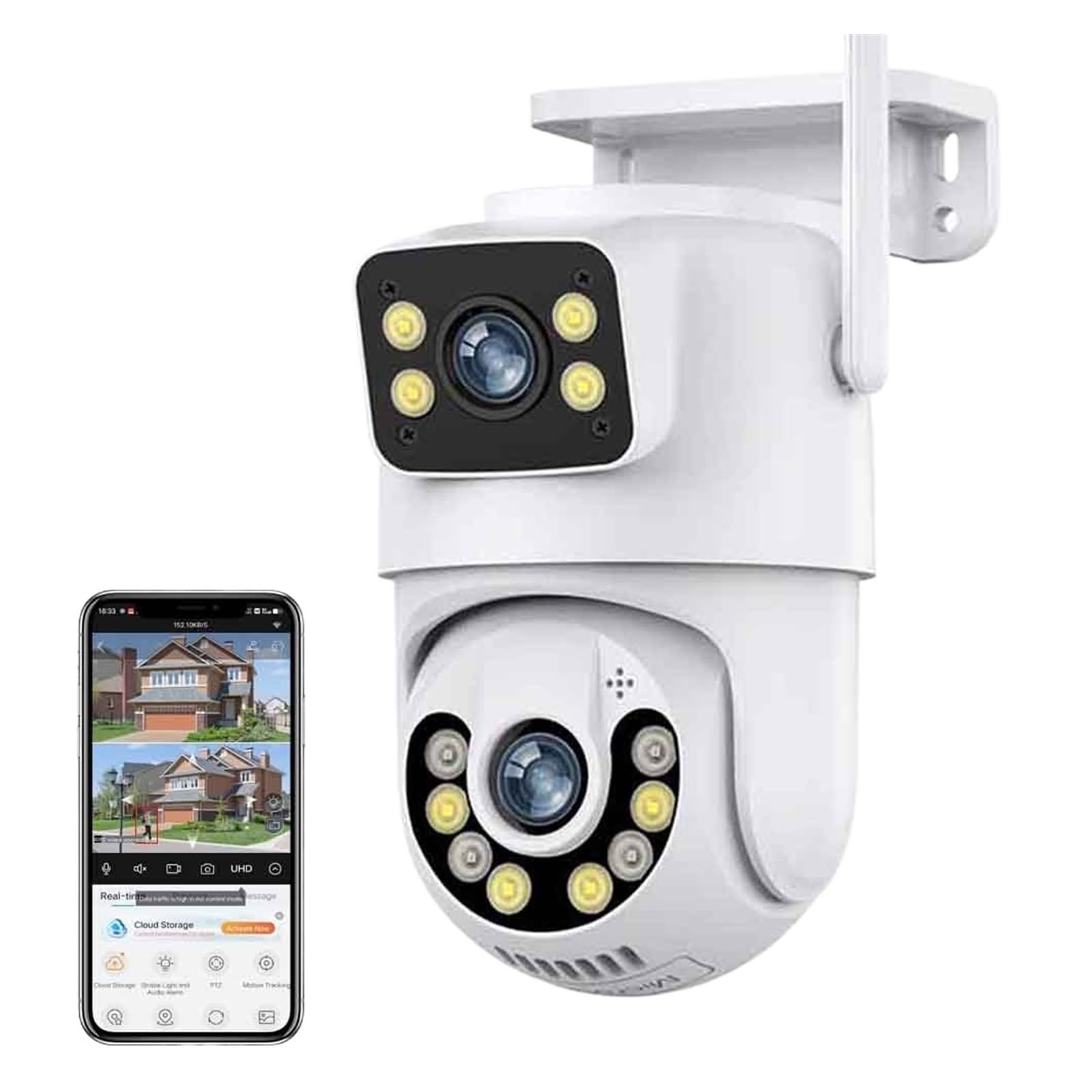 4K 8MP podwójny ekran kamera z dwoma obiektywami 2K kamera PTZ zewnętrzna IP66 wodoodporna automatyczna kamera monitorująca nadzór Wykrywanie ruchu(4MP Add 32G Card)