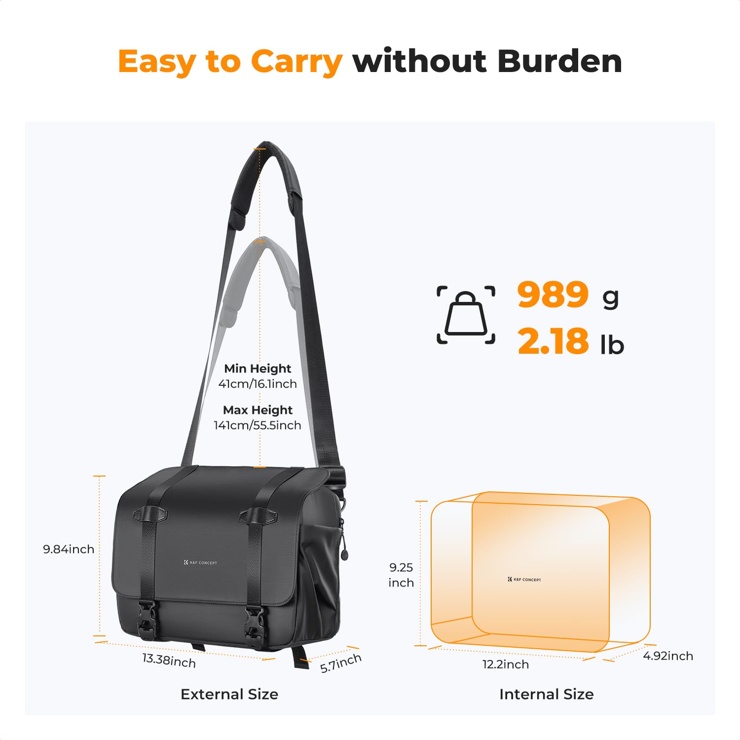 K&F CONCEPT Borsa per fotocamera, Borse fotografico con scomparto per laptop/supporto per treppiede/tracolla regolabile custodia per fotocamera impermeabili compatibili con DSLR/SLR/Obiettivo
