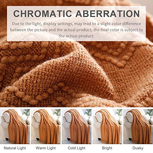 BOURINA Almond Throw Blanket 50x60 Inches Throw Textured Solid Soft Sofa Couch Decorative Knit Blanket