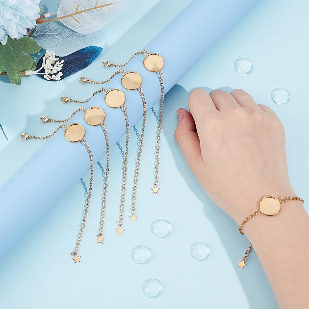 UNICRAFTALE 6 Sets Bracelet Bezel Settings Stainless Steel Bezel Bracelets Bracelets Blanks Adjustable Blank Tray Bangle Settings with Round Cabochon Gold Bezel Trays for Bracelet Making 14.4cm Long - Image 4