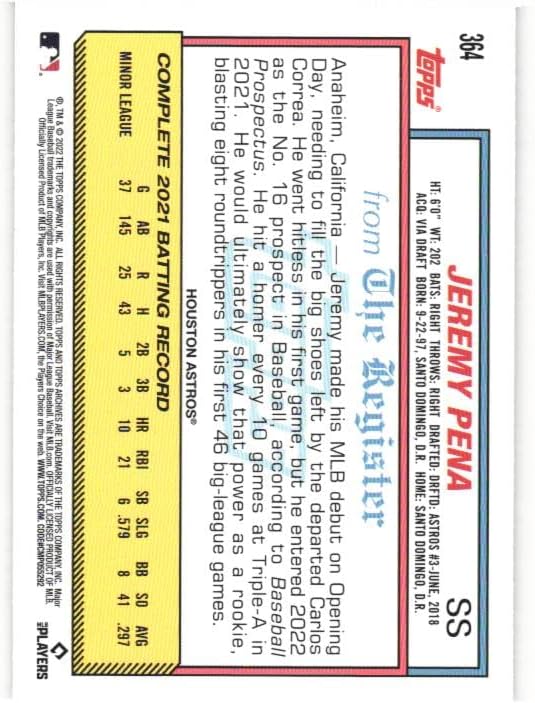 JEREMY PENA 2022 Topps Archives Debut #364 Baseball Rookie Card RC Houston Astros