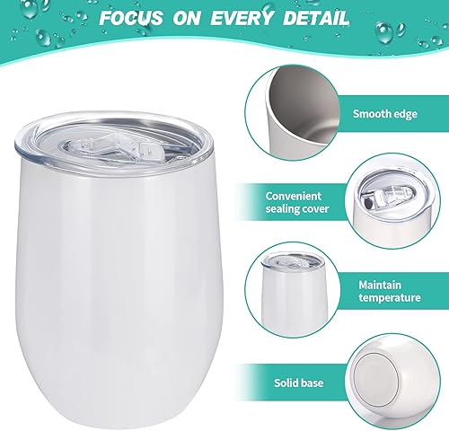 Miniatura 4 de Paquete de 12 vasos de sublimación en blanco, sin tallo, de acero inoxidable blanco, con tapa para transferencia de calor, en caja individual, 12
