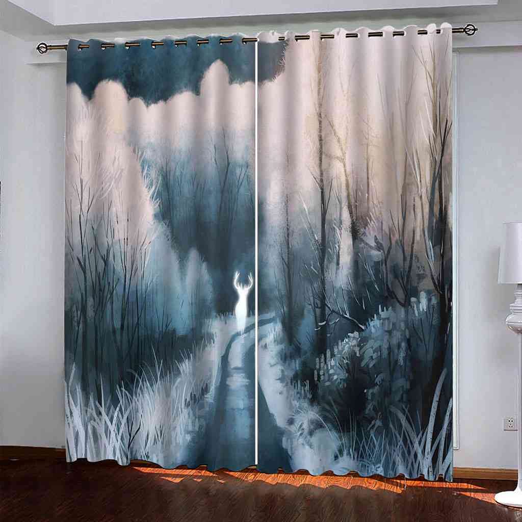Modernas Cortinas Dormitorio Juvenil Impresión 3D Alce del Bosque 300x280cm Ojales Cortinas Opacas 2 Piezas para Dormitorio Habitación De Los Niños Cortina Decoración del Salón