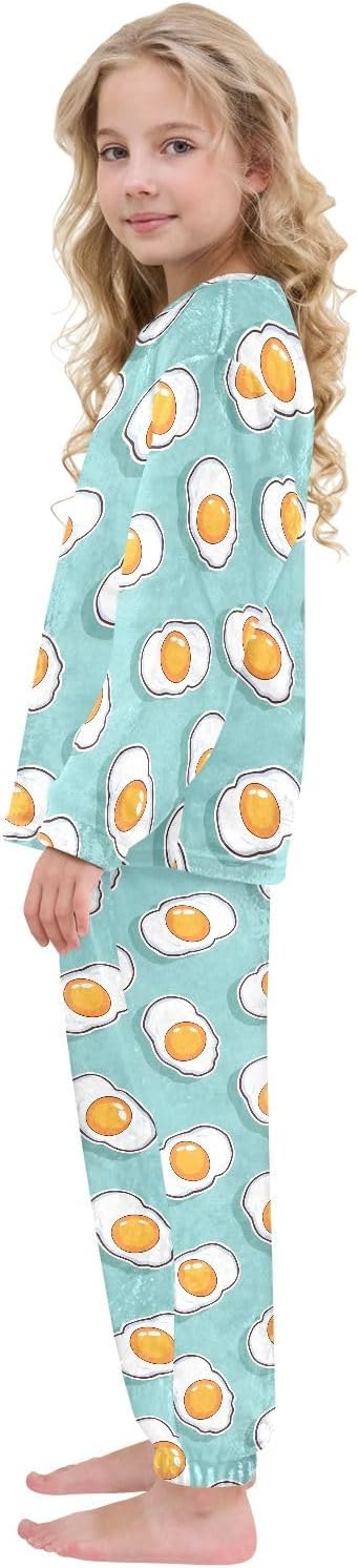 Kids Flannel Sets Fried Egg Pattern Warm Plush Relaxed Clothing for Boys and Girls