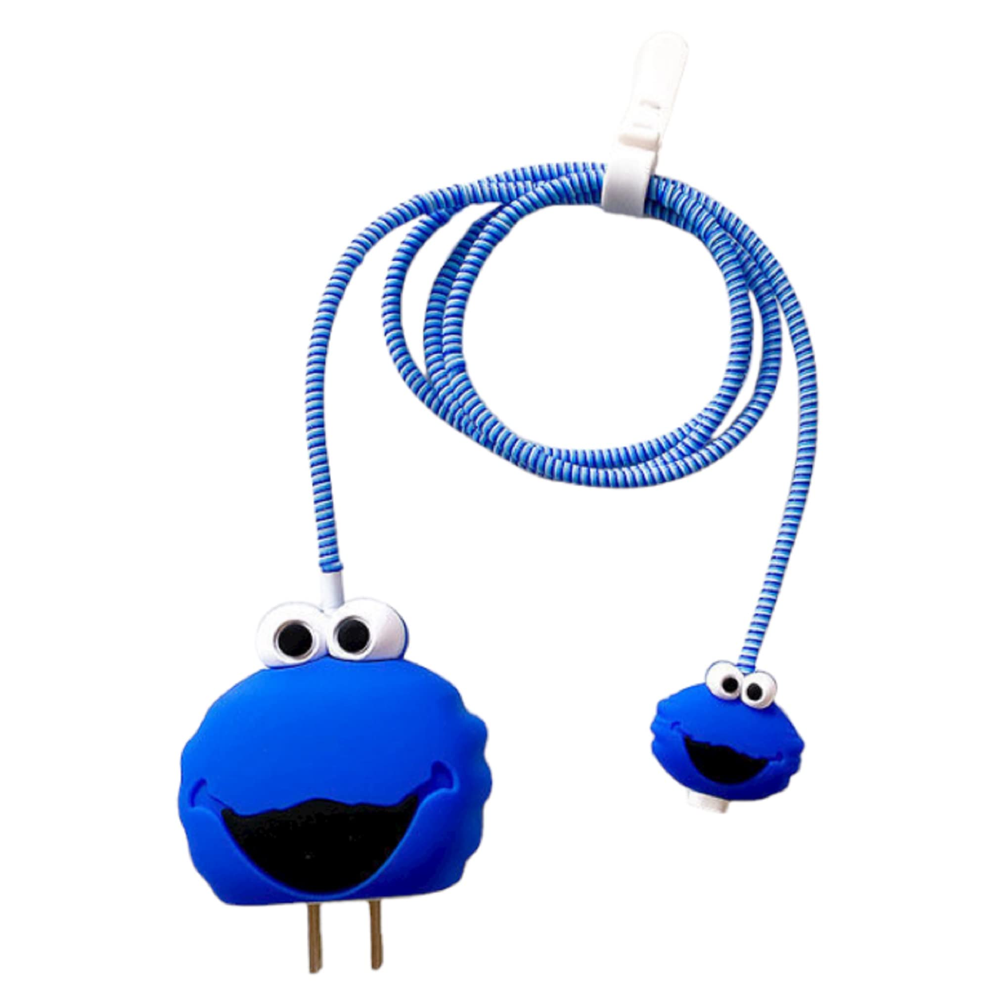 AUGEN Cartoon 3D Design Protective Case For 20W Iphone Usb-C Power Adapter Charger, Cute Cartoon Lightning Data Cable Case For Iphone Charger (Cookie Monster, Pack Of 1), Multi