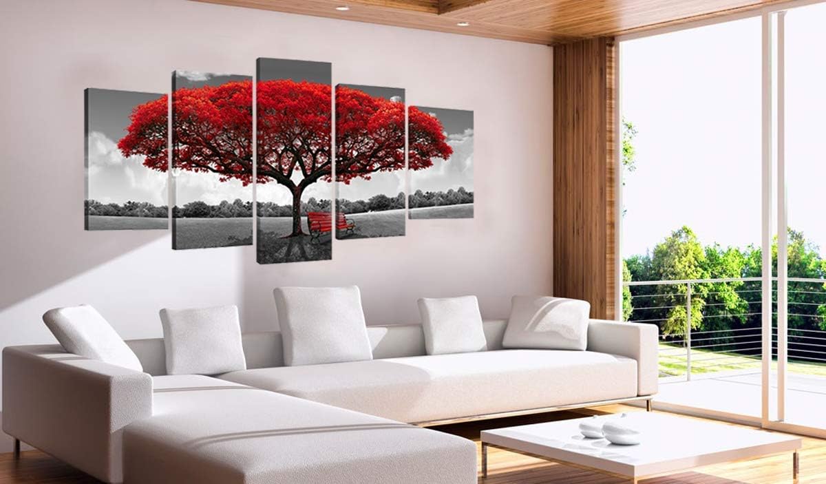 Flash Deals - 70% OFF 5 Panels Canvas Wall Art Red Tree Picture Prints on Canvas Landscape Painting Modern Giclee Artwork Stretched and Framed Ready to Hang Canvas Art for Home Decoration Free Shipping Over $50 5 Panels Canvas Wall Art Red Tree Picture Prints on Canvas Landscape Painting Modern Giclee Artwork Stretched and Framed Ready to Hang Canvas Art for Home Decoration
