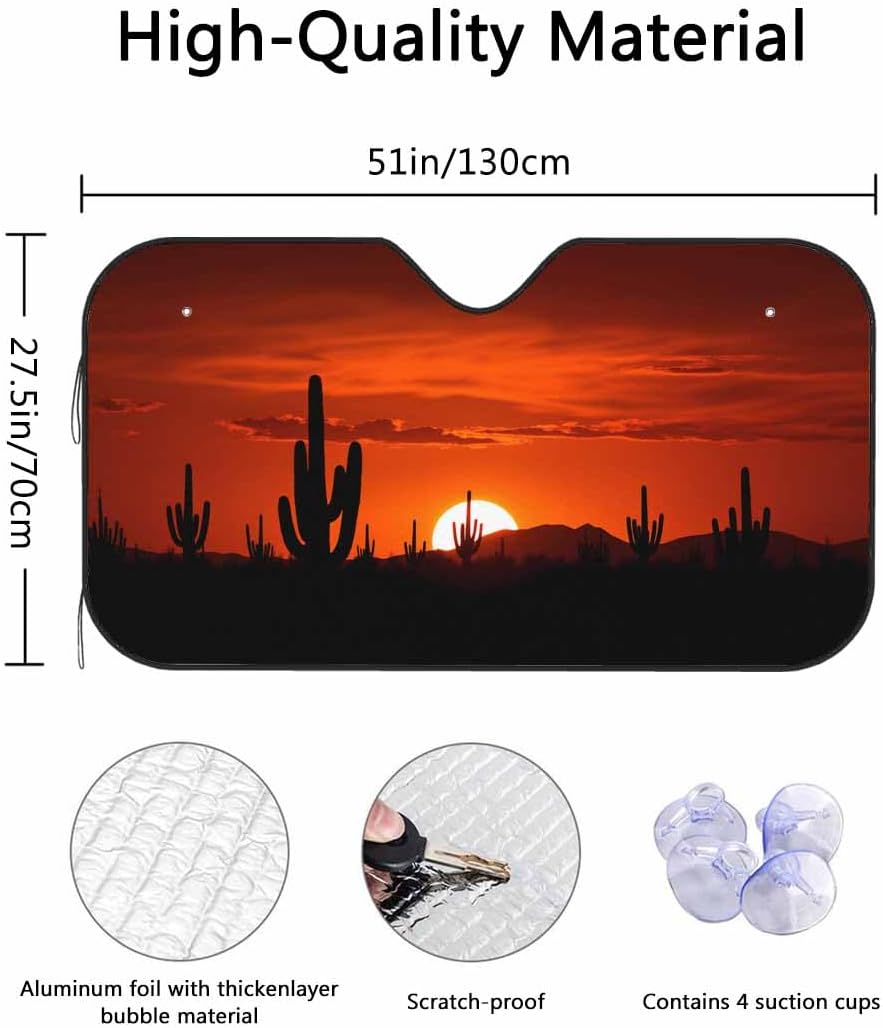 Saguaro Cactus Arizona Sunset Windshield Sun Shade Car Front Window Shades for Car Accessories Sun Heat UV Rays Visor for Universal Cars SUV Truck 51 x 27.5 Inch