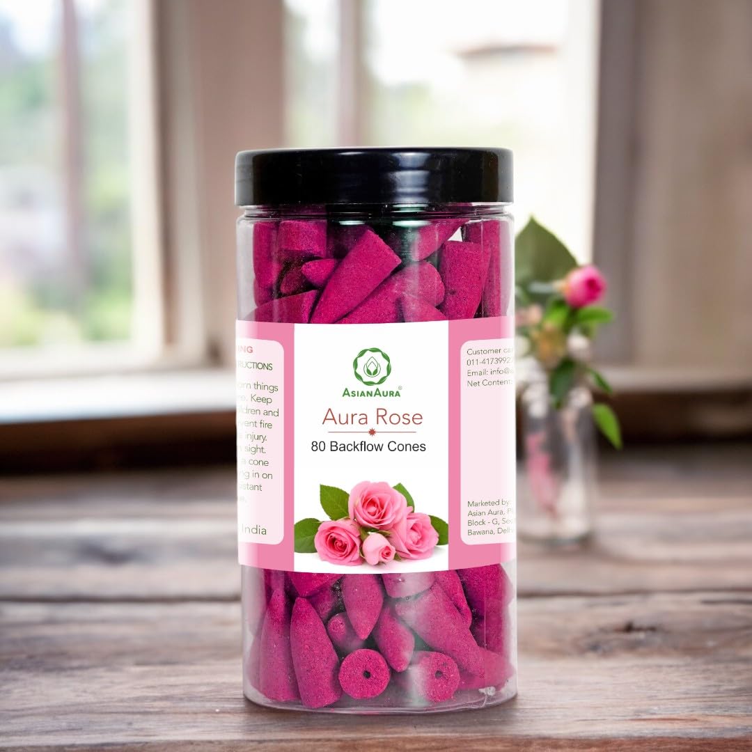 Asian Aura Backflow Incense dhoop/Cone | Scented Back Flow Smoke Cones |for Pooja, Rituals & Special Occassions, Smoke Fountain, Home Fragrance (Pack of 80) (Rose)