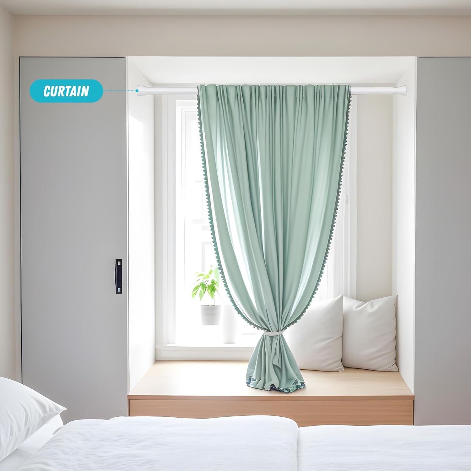 Tension Curtain Rod 30 to 64 Inch 2Pack White Adjustable Curtain Rods No Drilling Expandable Pressure Spring Tension Curtain Rod 7/8" Spring Loaded Curtain Rods For Windows Bedroom Closet Doorway Door