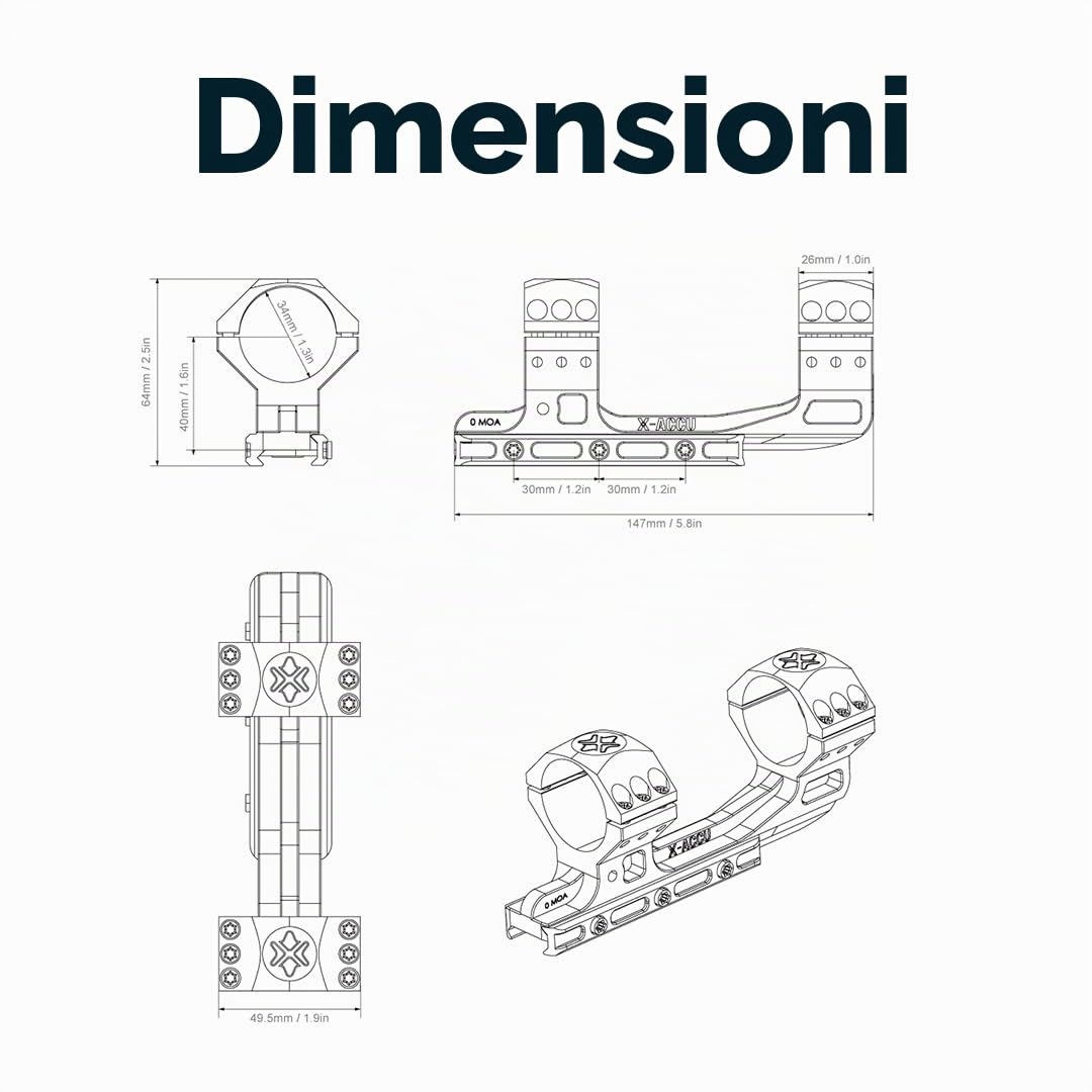 Vector Optics XASR-3014 X-Accu Cantilever - Montaggio a blocco con 20MOA, per tubo da 34 mm, Picatinny, 21 mm, altezza = 40 mm