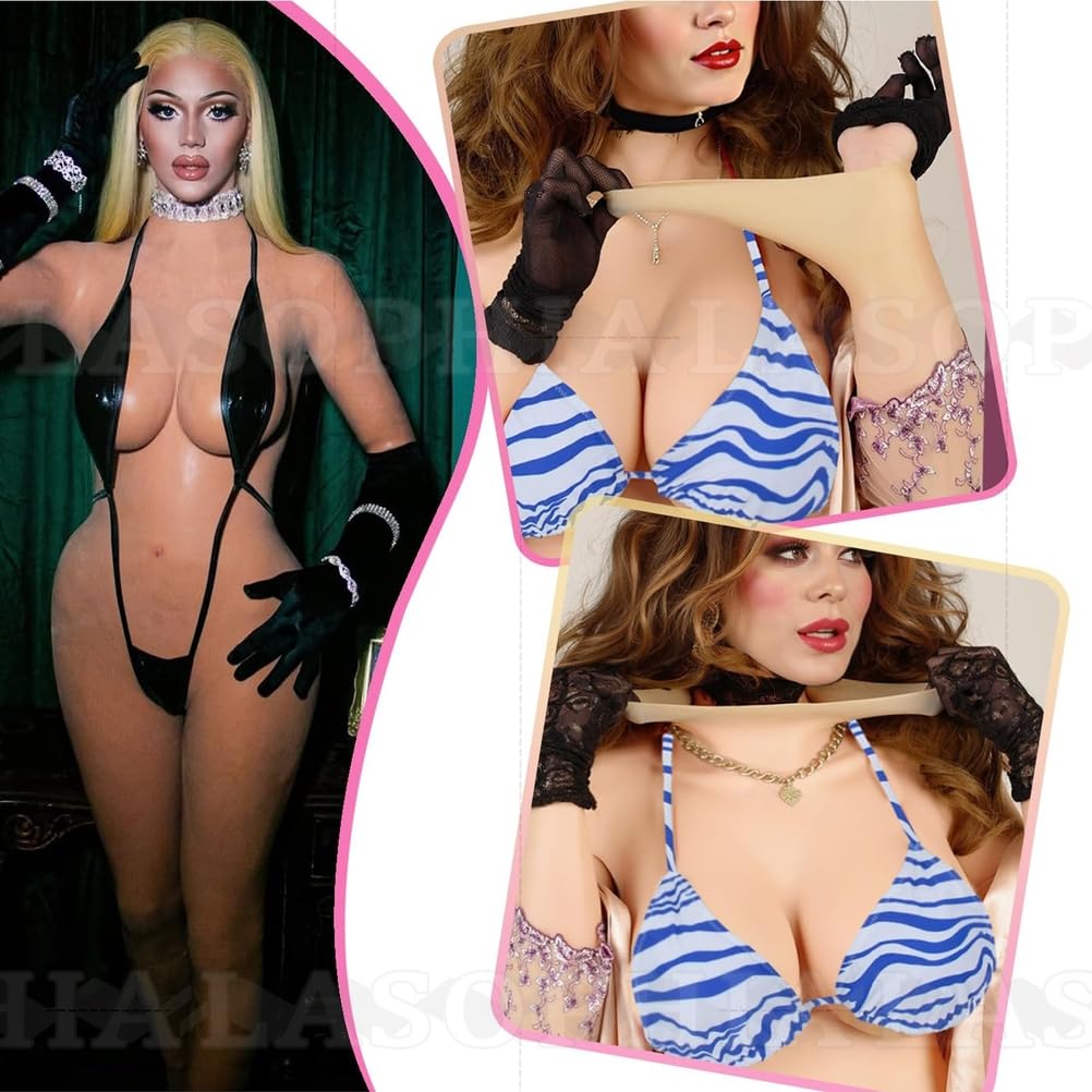 Tuta Intera in Silicone per Uomo, con Scollo Alto, Coppa E, Un Pezzo, con Seni Finti, Tuta, Corazza per Cosplay