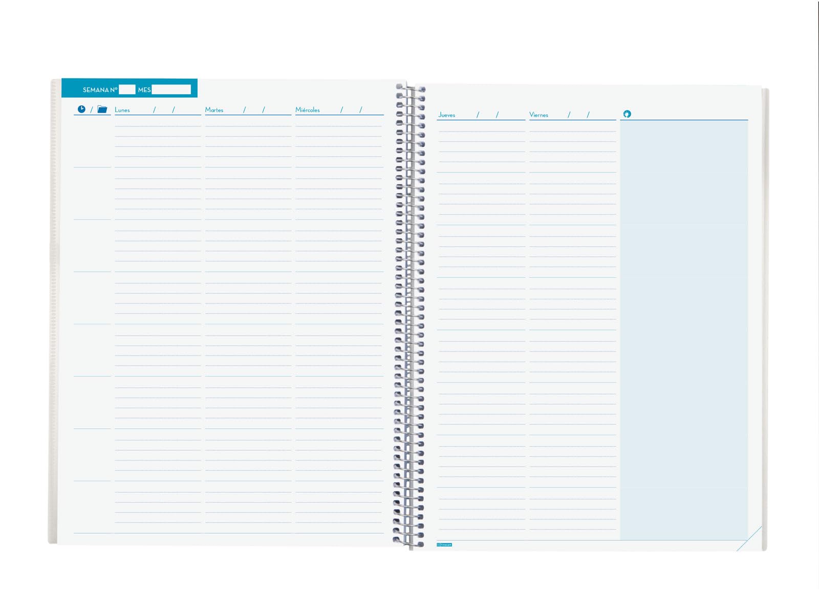 Finocam - Planificador de Clases Semanal | Organiza Hasta 8 Horas | Anualidad sin Fecha | con Pegatinas y 2 Fundas Transparentes | Espiral Metálica | Portada Personalizable, 230x310mm Grande | Español