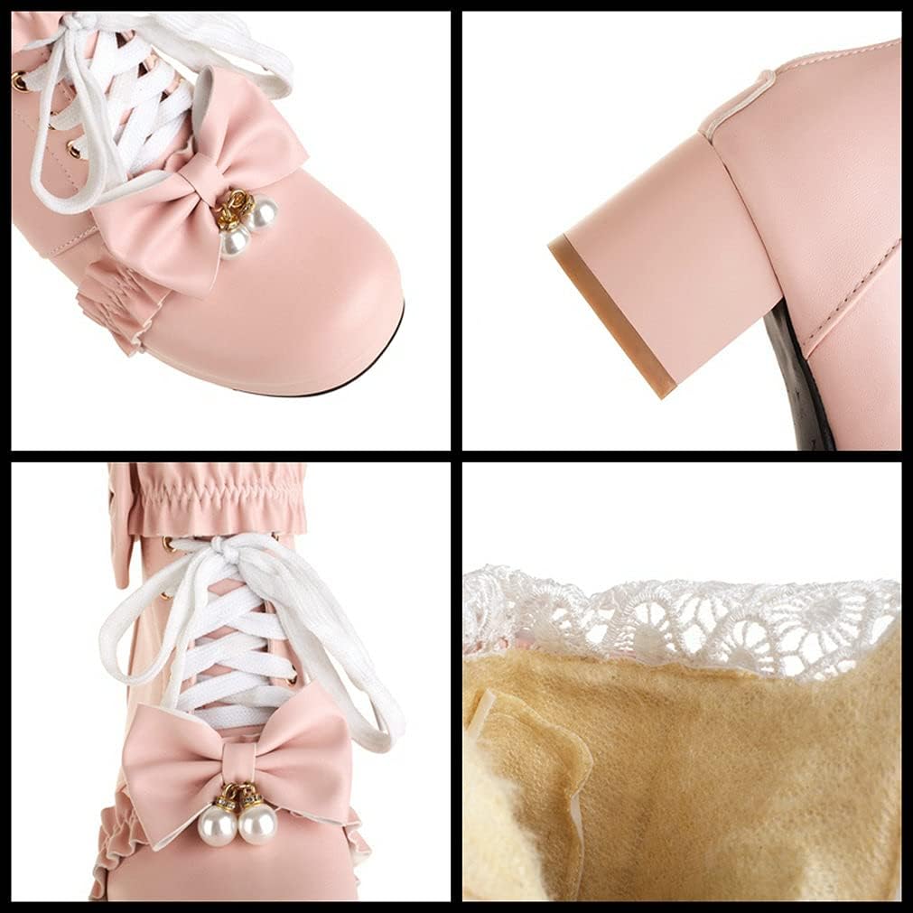 Meefit Women Platform Boots Lace Up Chunky Heel Ankle Boots with Bow Cosplay Winter Shoes - Image 2