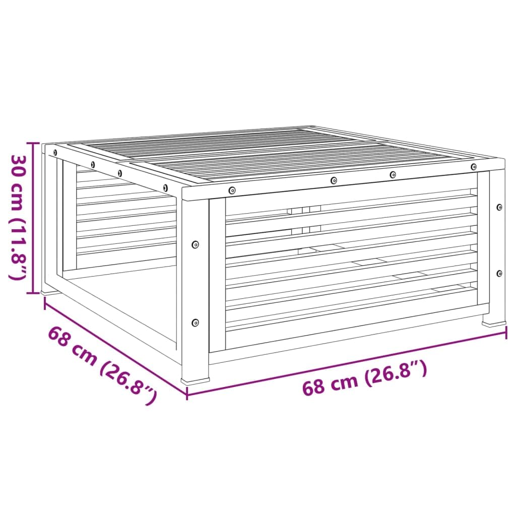 Mesa de jardín de madera maciza de acacia, 68 x 68 x 30 cm, con marco de acero pulverizado, resistente a la intemperie y estable, ideal para relajarse y sentarse en el exterior