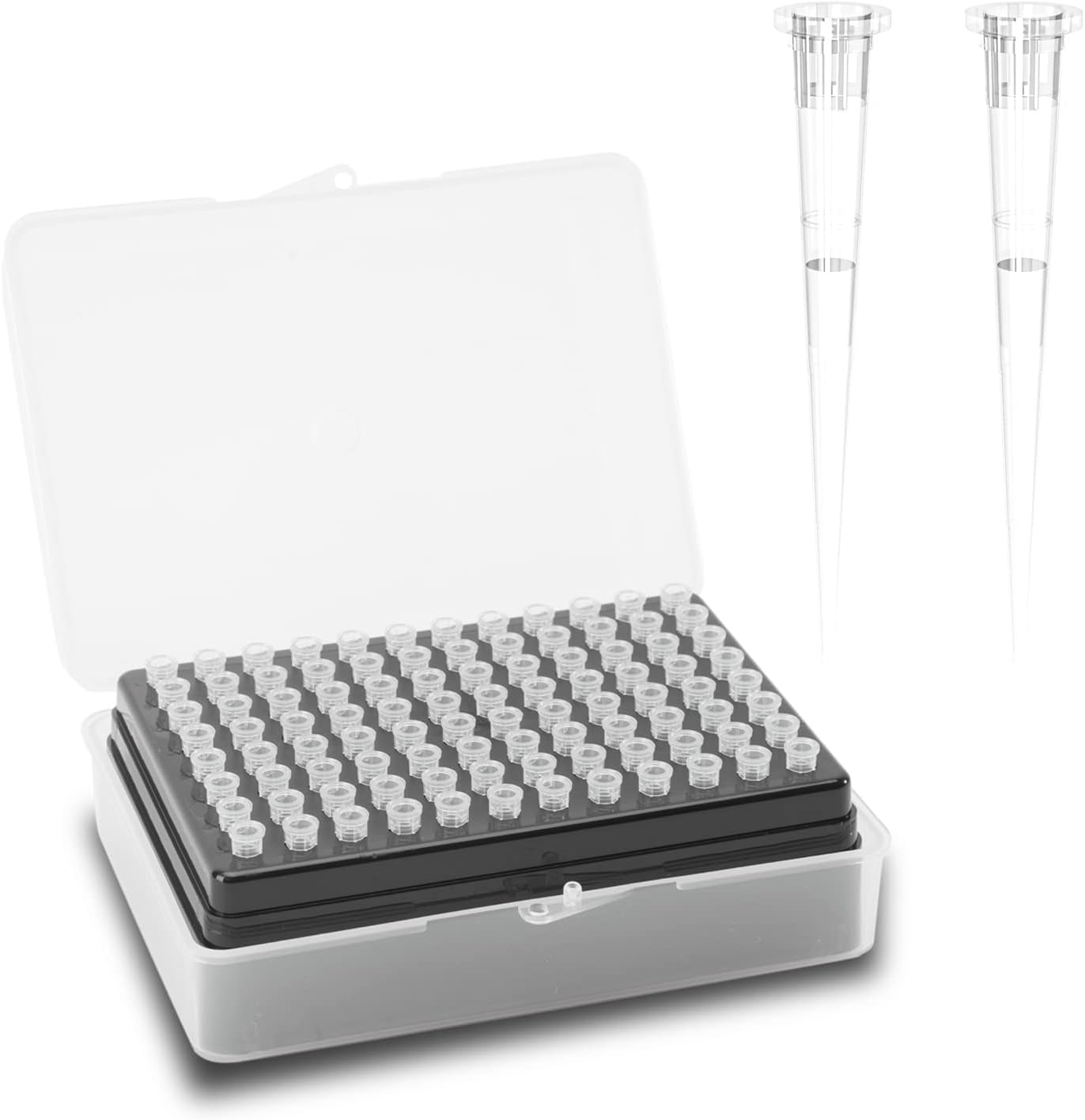 Scientific Universal 10ul Pipettor Tips Lab Transparent Liquid Pipettor Tips with Box Non-pyrogenic DNAse/RNAse Free Autoclavable 1 Rack 96 Tips (10ul, 96)