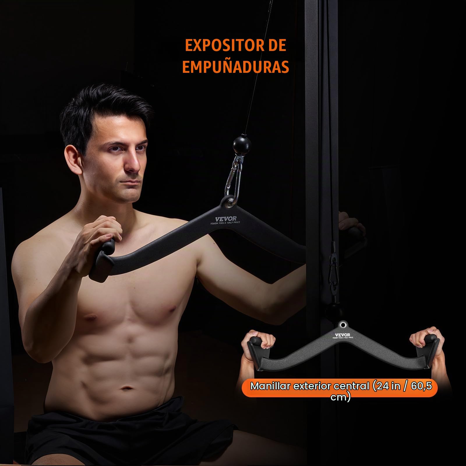 VEVOR Barras Extraíbles para Máquina de Cable 60,5x14x17 cm Barra de Tracción para Tríceps Mango Recubierto de Goma para Entrenamiento de Fuerza de Espalda Barra en V Barra en T para Gimnasio