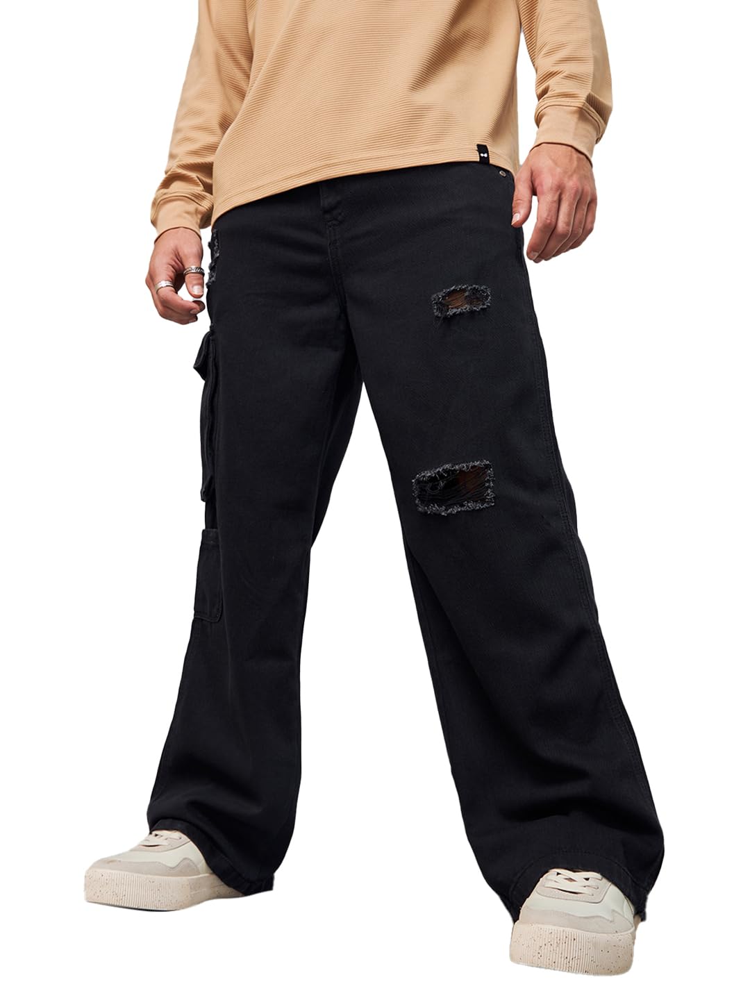 bewakoof Men's Mid Rise 100% Cotton Solid Straight Fit Jeans-picture-19
