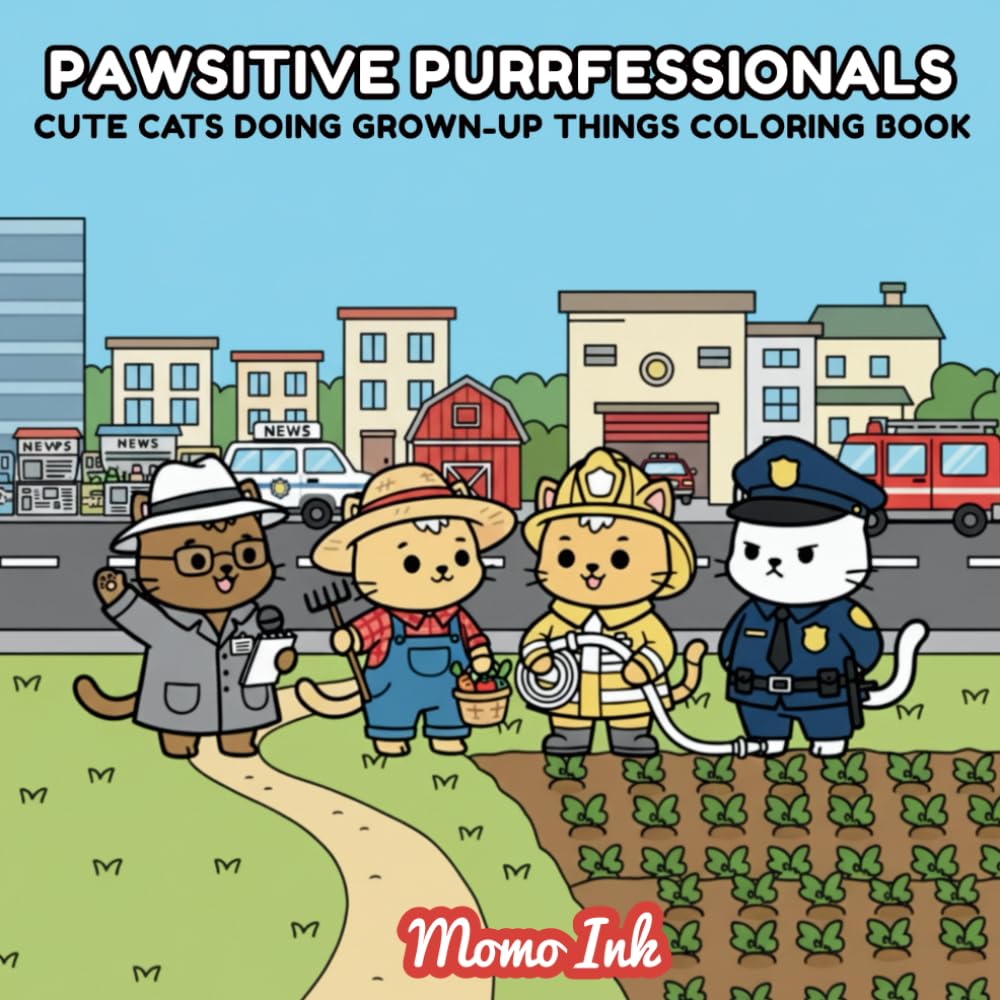 Pawsitive Professionals: A Bold and Easy Coloring Book of Cats Doing Grown Up Things (Paws & Relax Coloring Series)