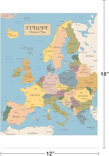 Miniatura 4 de Mapa vintage laminado de Europa Viajes Mapa político Mapa Ciudades en detalle, Mapa de pared, Arte de pared, Ilustración geográfica, Destinos de