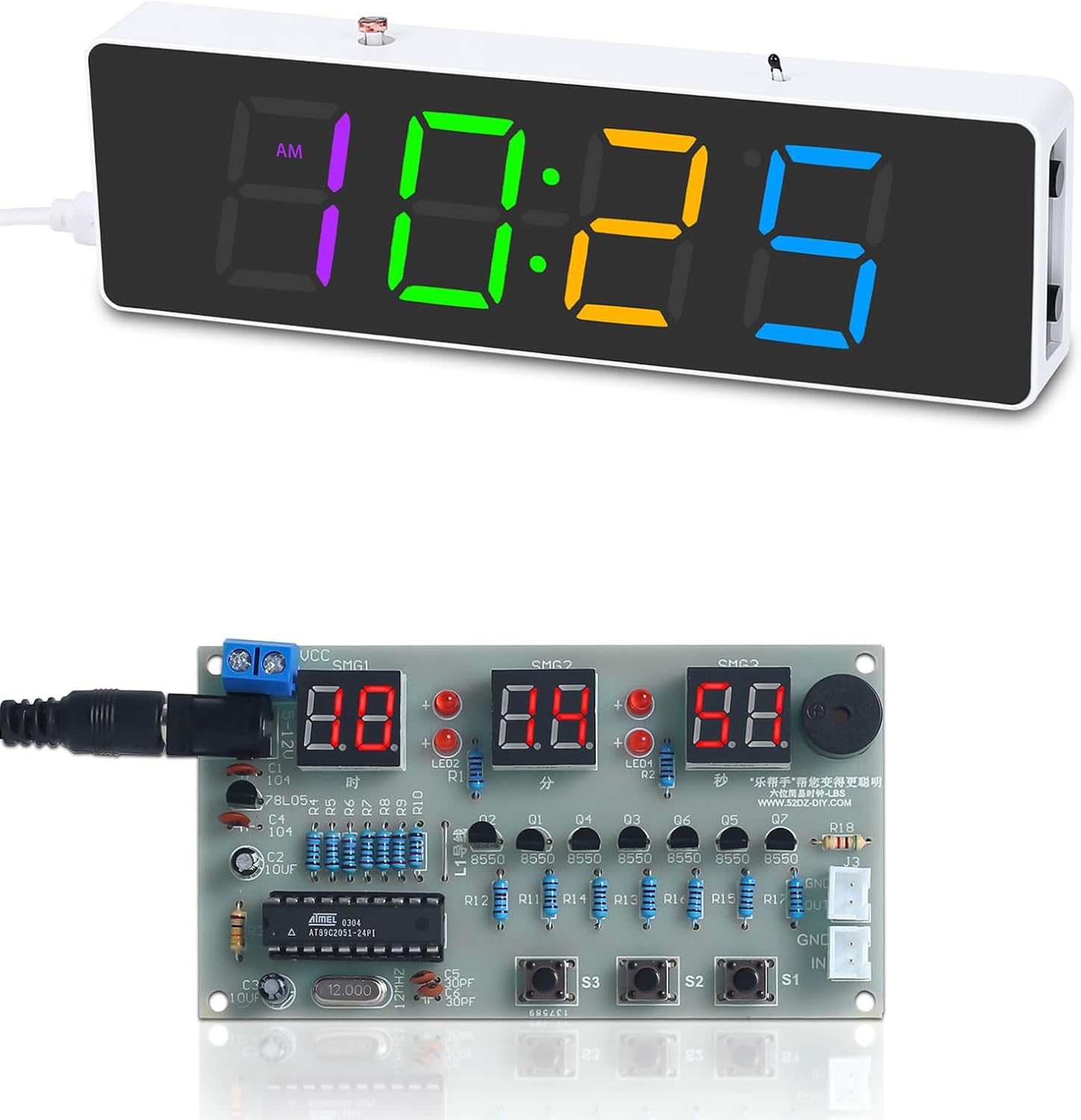 MiOYOOW 4-digit RGB Colorful LED Digital Clock Kit with Acrylic Shell and 6-Digit DIY Digital Electronic Clock Kit, Soldering Practice Kit for College High School Education and Daily Use