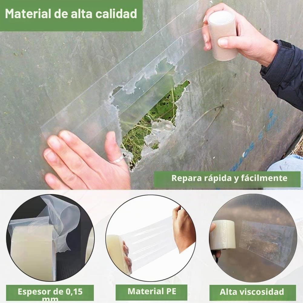 KAHEIGN Cinta de reparación de invernaderos 25 m, lámina plástica transparente resistente a UV de polietileno 6 mil para costuras de film de invernadero de túnel