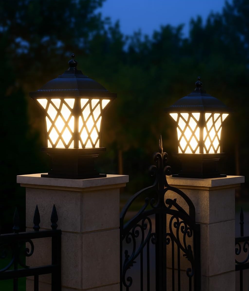 Azurite Aluminum Casting Gate Lamp | Black Color with B-22 Holder & Included Bulb | Set of 2 Beautiful Outdoor Lamps for Home, Garden, Patio & Gate Lighting | Weather-Resistant and Durable-image-2