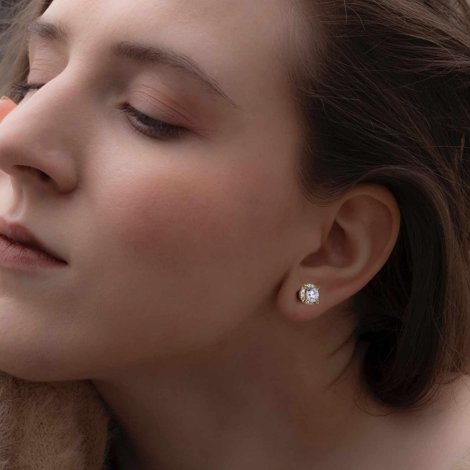 14K Gold Stud Earrings Studs Hypoallergenic Cubic Zirconia Small Stud Earrings for Women 7mm - Image 7