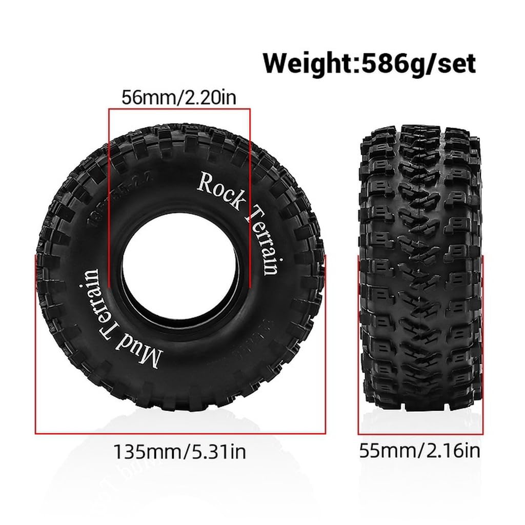 4 szt. 2,2 '' gumowe koła do opon 135 x 55 mm RC części zamienne do 1/8 MJX CROSSRC YIKONG AXIAL AXP8 Crawler RC Car