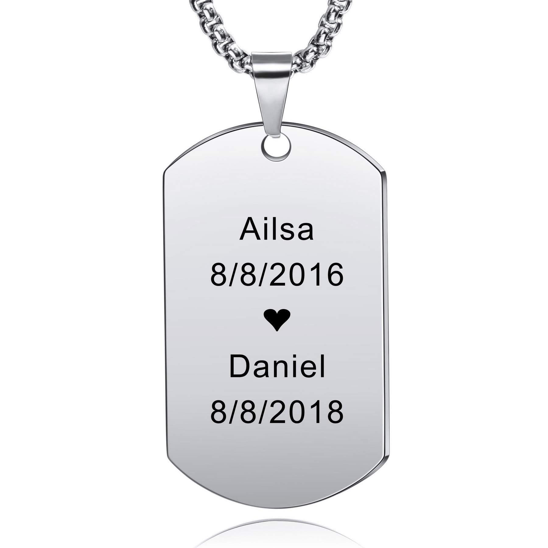 MeMeDIYCollar Personalizado con Dog Tag de Fecha de Nombre de Grabado para Hombres Mujeres Novio Acero Inoxidable Colgante de Tungsteno Mejor Amigo Regalo de Amante (A1: Silver)