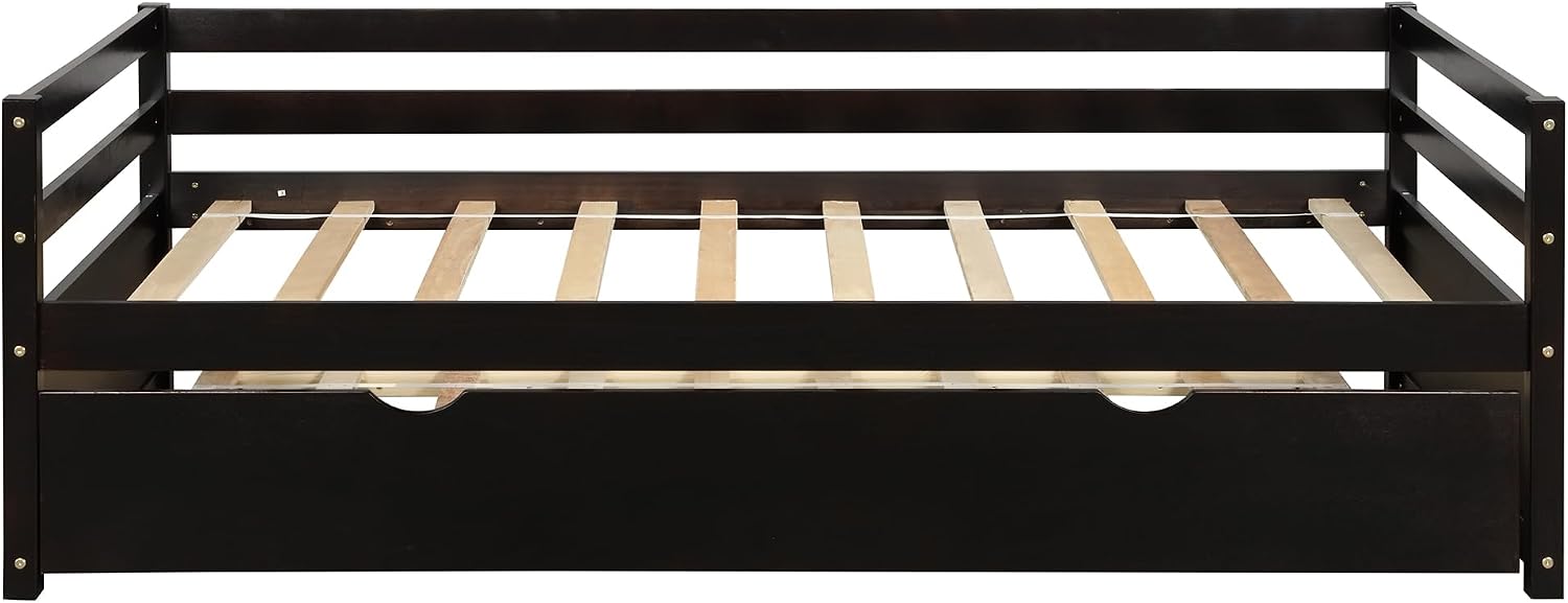 Harper & Bright Designs Twin Daybed with a Trundle, Wood Trundle Daybed Frame Sofa Bed for Bedroom, Guest Room, Living Room, Espresso
