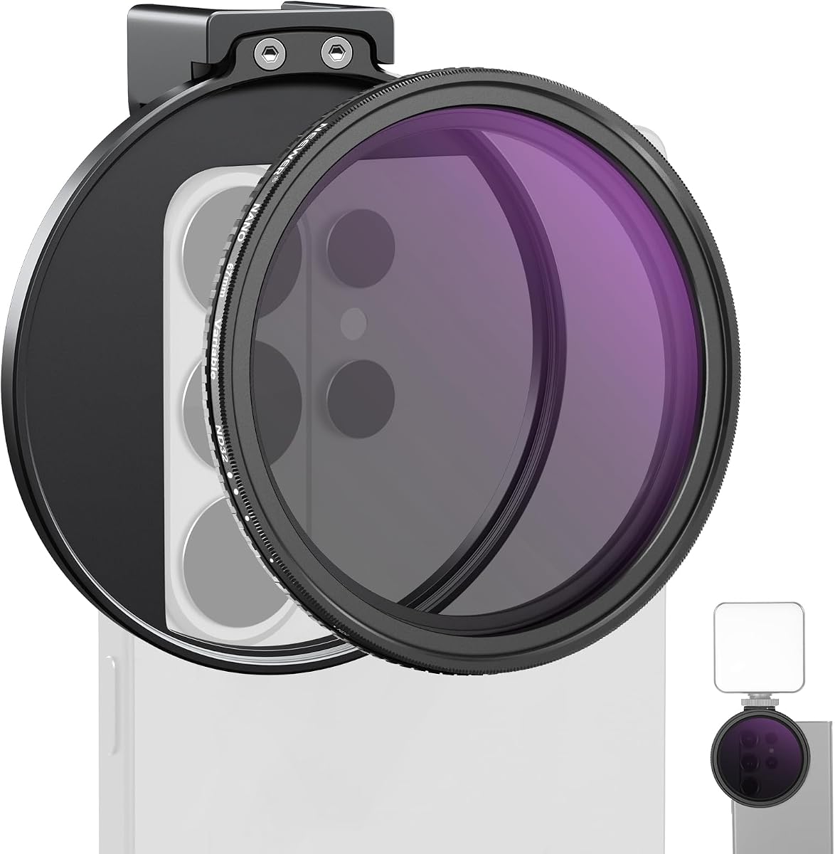 Filtro ND variable NEEWER 67 mm y conjunto de clip de teléfono roscado, accesorios de fotografía móvil de densidad neutra HD ND2-32 ajustables, compatible con iPhone 17 Pro Max Samsung S26 Ultra