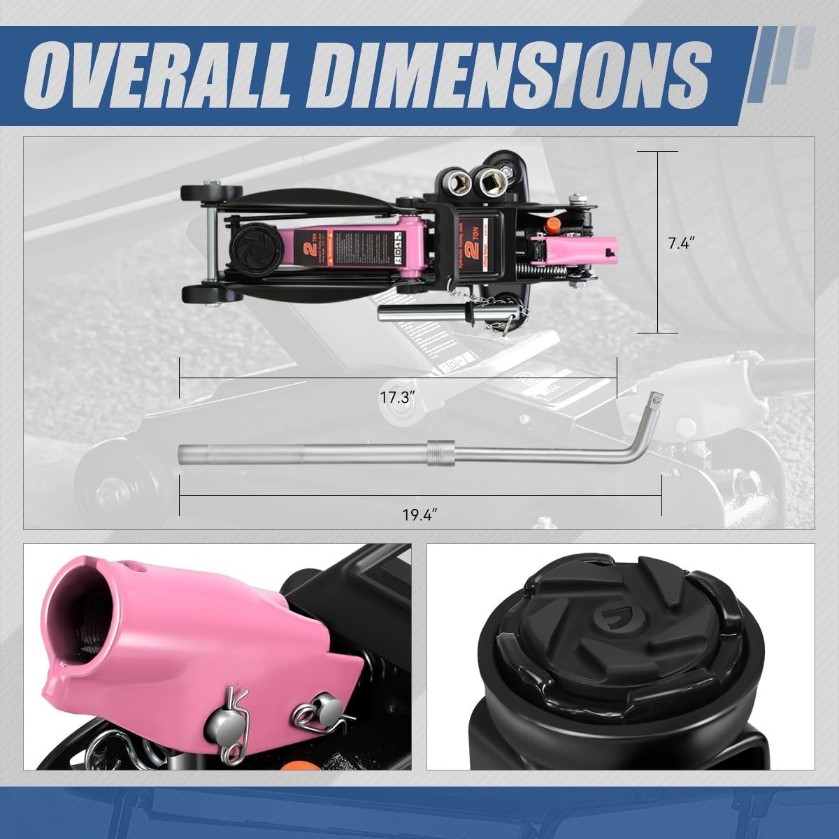Auto Dynasty 2 Ton Floor Jack with Socket and Lock, Heavy Duty Steel Hydraulic Car Jack with Single Piston Quick Lift Pump, Hydraulic Racing Floor Jack, Lifting Range 5.1" to 13", Pink